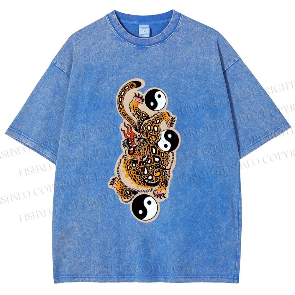 Unisex Vintage Japanese Panther Printed Washed Tee