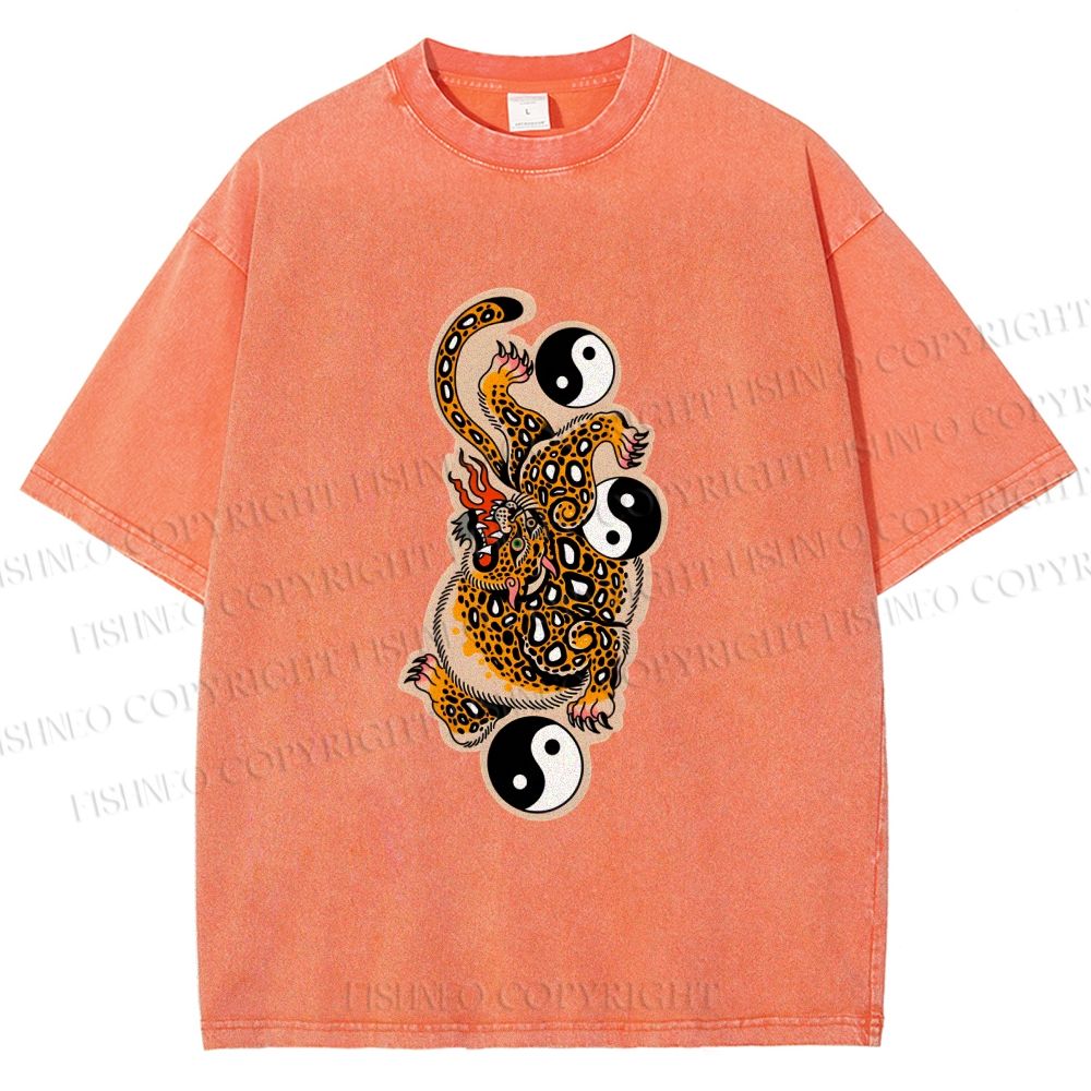 Unisex Vintage Japanese Panther Printed Washed Tee