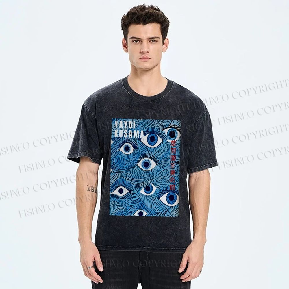 Unisex Yayoi Kusama Blue Eyes Printed Washed Tee