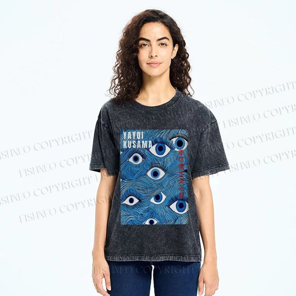 Unisex Yayoi Kusama Blue Eyes Printed Washed Tee