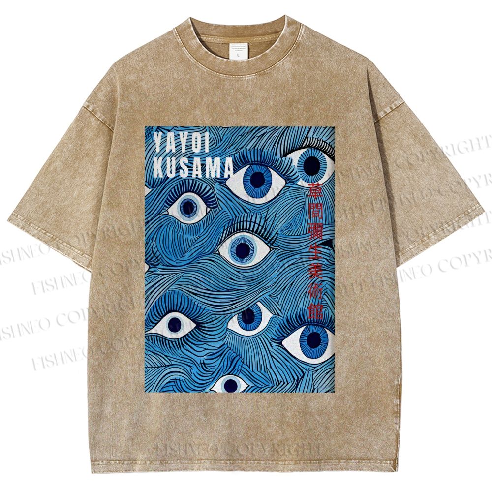 Unisex Yayoi Kusama Blue Eyes Printed Washed Tee