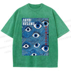 Unisex Yayoi Kusama Blue Eyes Printed Washed Tee