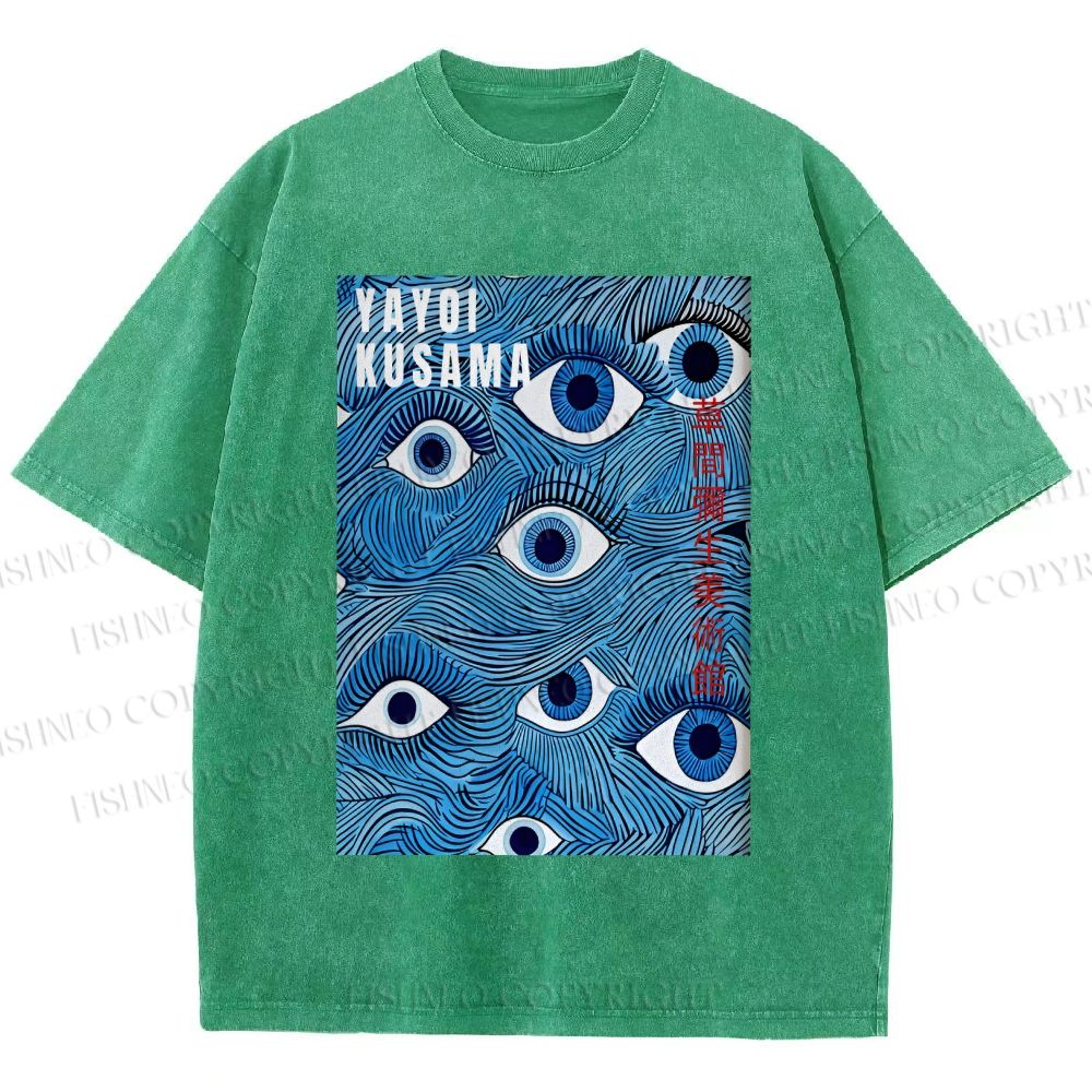 Unisex Yayoi Kusama Blue Eyes Printed Washed Tee