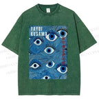 Unisex Yayoi Kusama Blue Eyes Printed Washed Tee