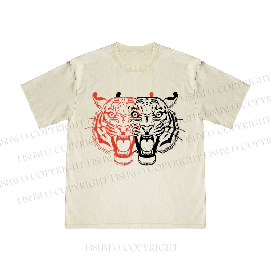 Patchwork Tiger Printed Washed T Shirt