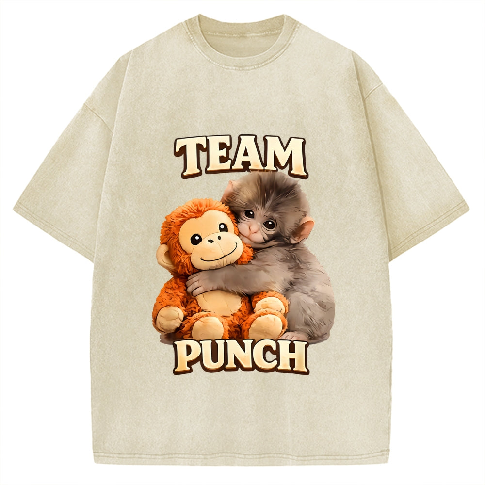 Unisex Monkey Team Punch Printed Washed Tee