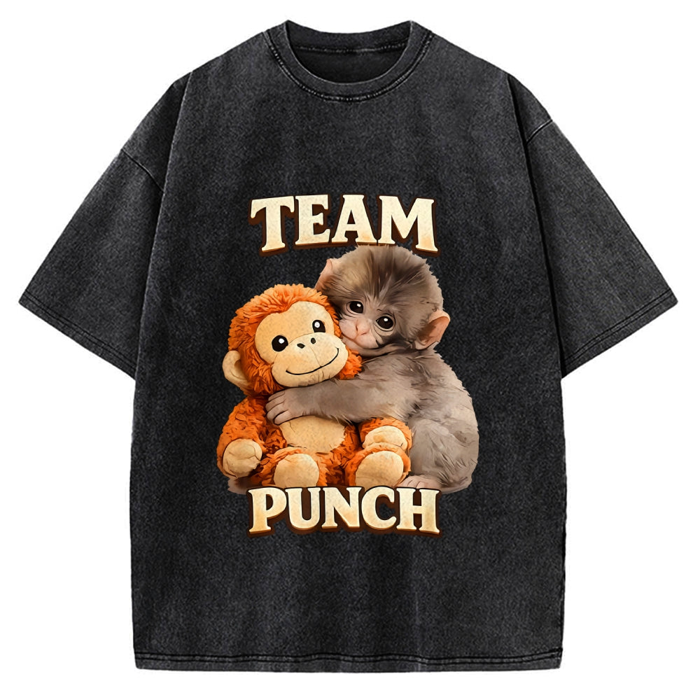 Unisex Monkey Team Punch Printed Washed Tee