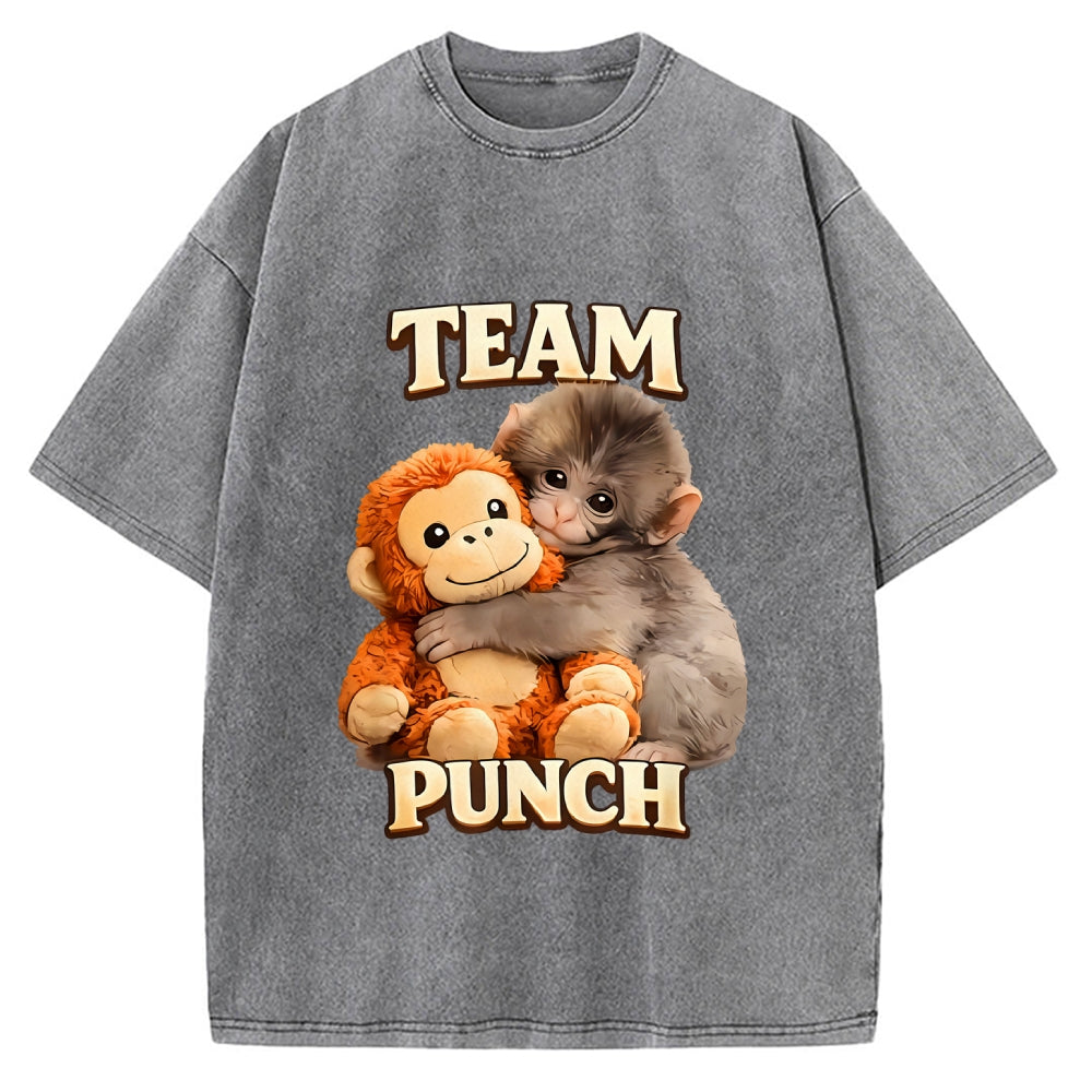 Unisex Monkey Team Punch Printed Washed Tee
