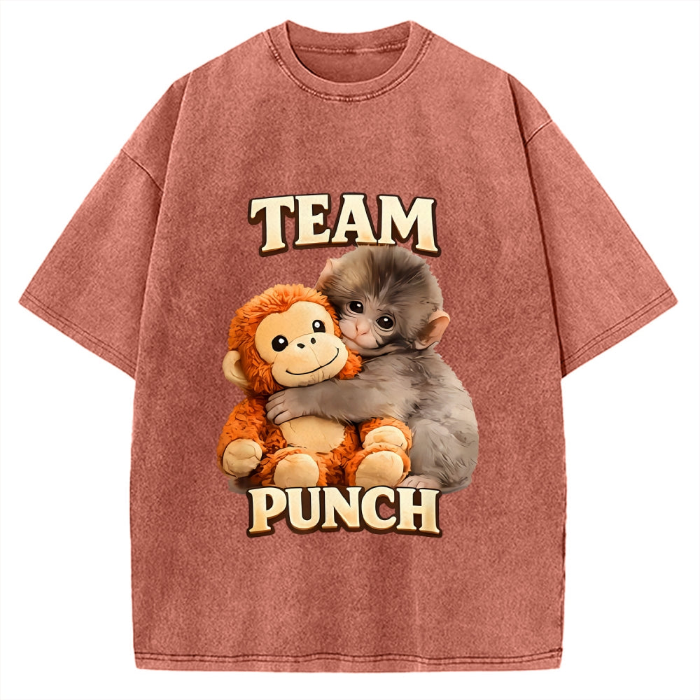 Unisex Monkey Team Punch Printed Washed Tee