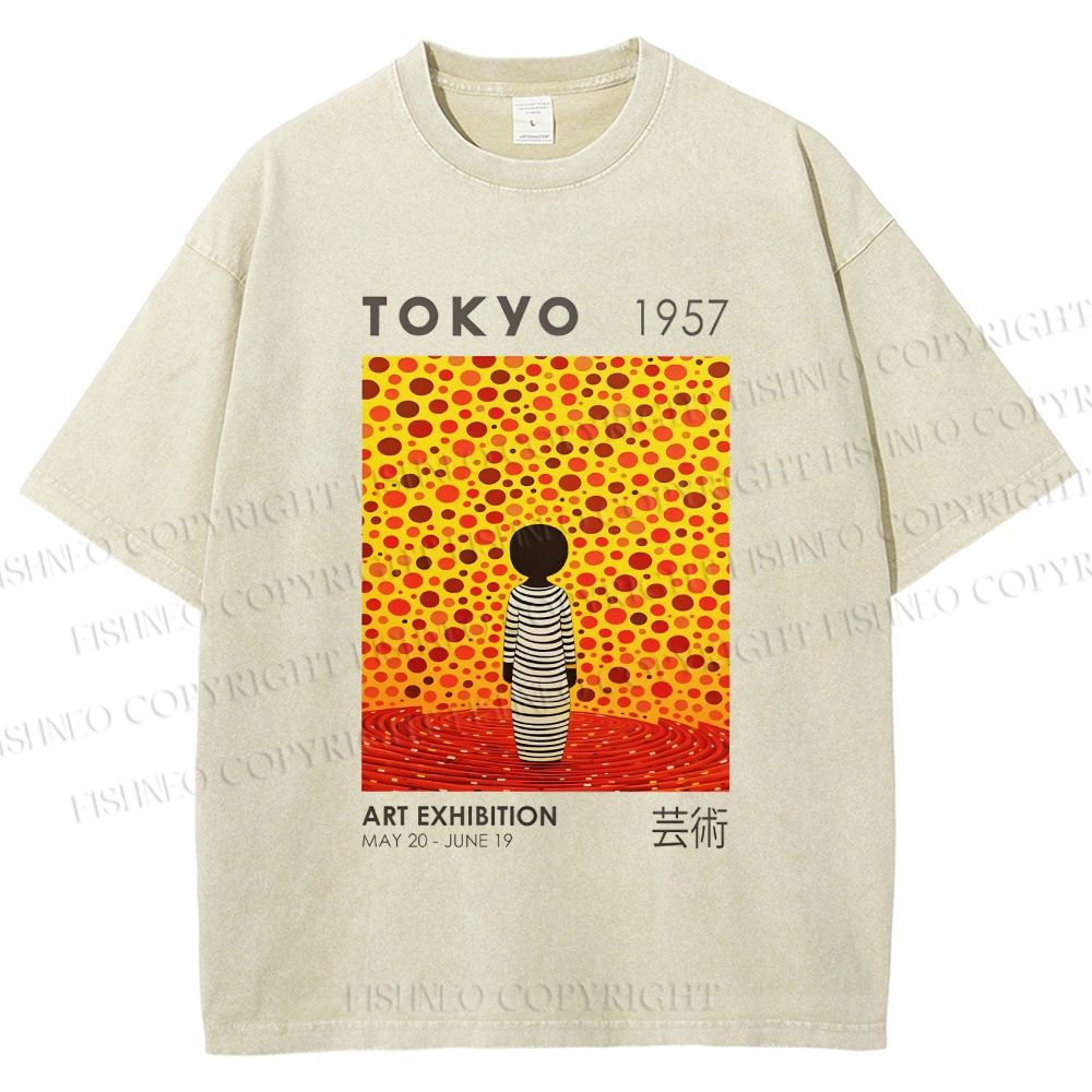 Unisex Yayoi Kusama Tokyo Art Exhibition Printed Washed Tee
