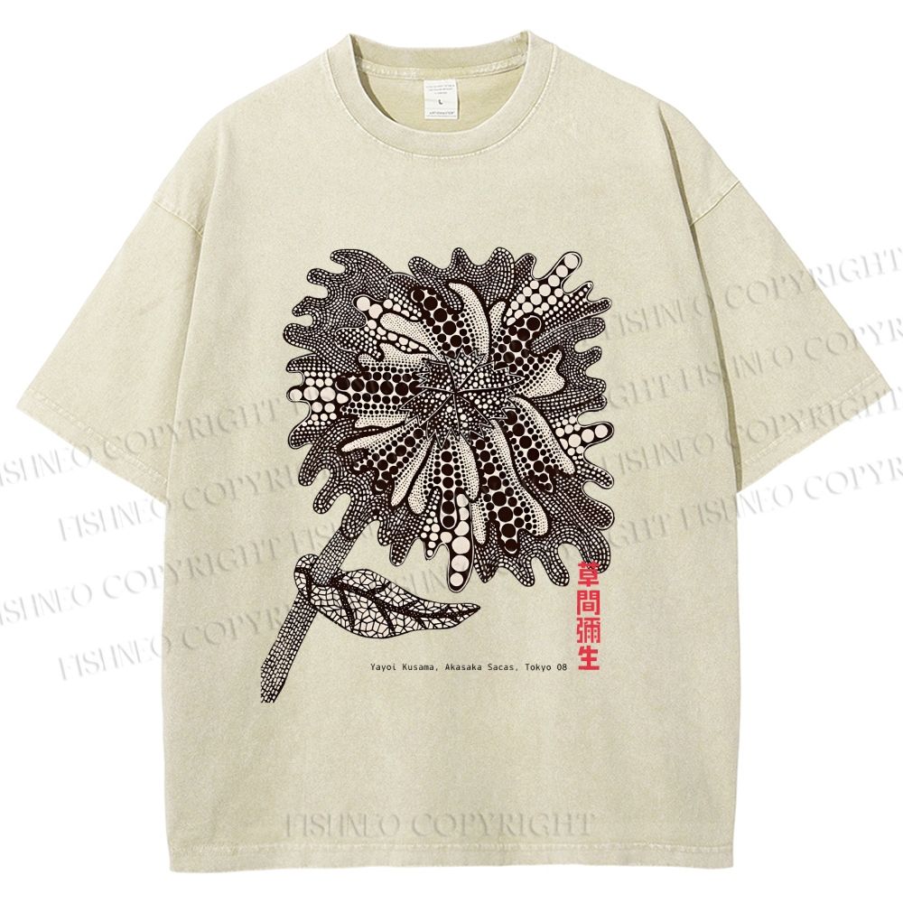Unisex Yayoi Kusama Polka Dots Flower Printed Washed Tee