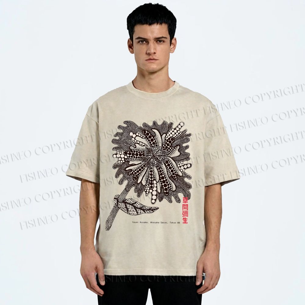 Unisex Yayoi Kusama Polka Dots Flower Printed Washed Tee