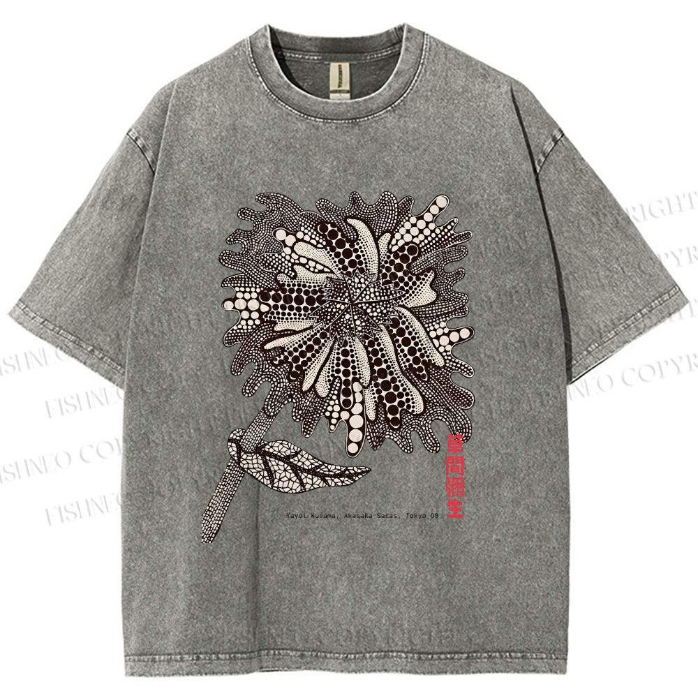 Unisex Yayoi Kusama Polka Dots Flower Printed Washed Tee