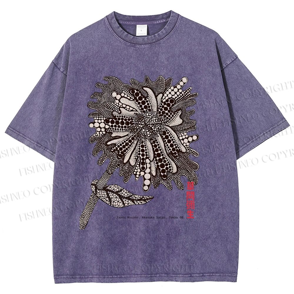 Unisex Yayoi Kusama Polka Dots Flower Printed Washed Tee
