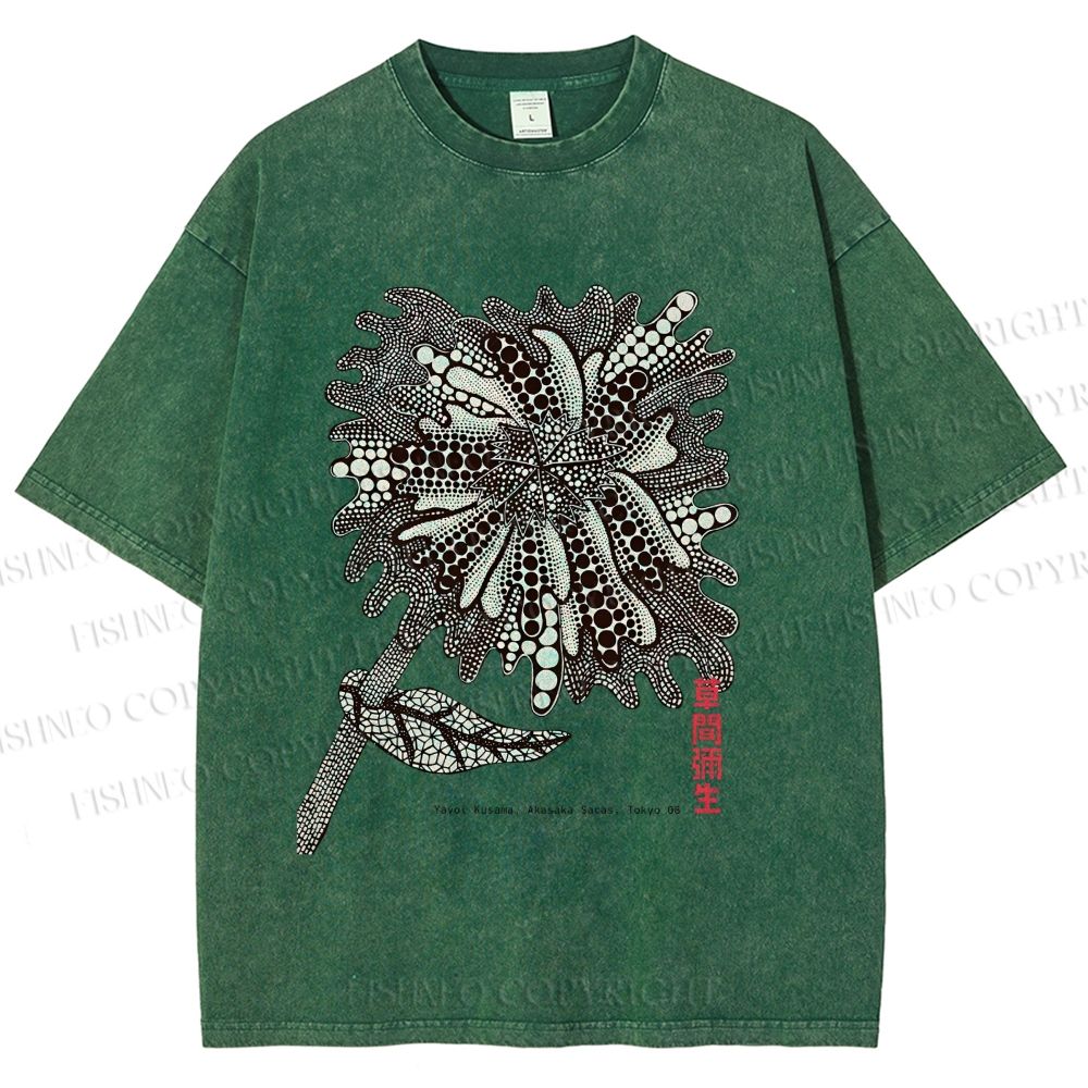 Unisex Yayoi Kusama Polka Dots Flower Printed Washed Tee
