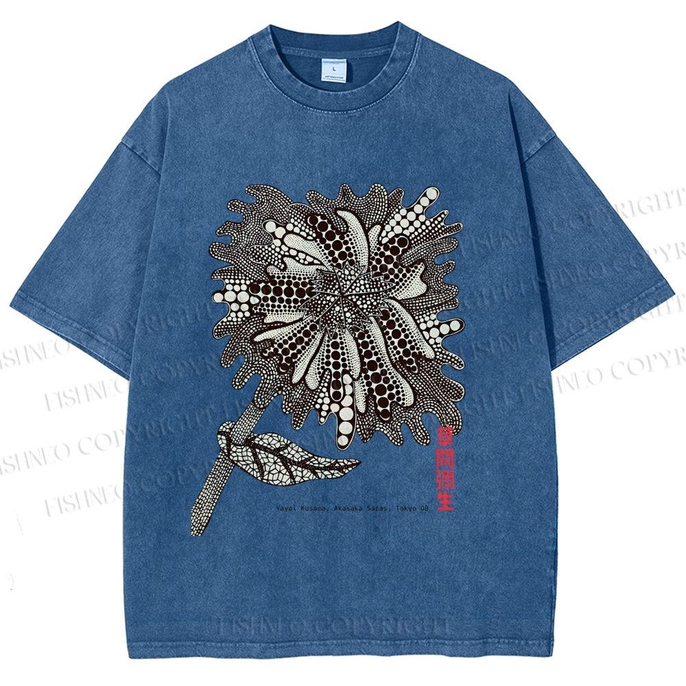Unisex Yayoi Kusama Polka Dots Flower Printed Washed Tee