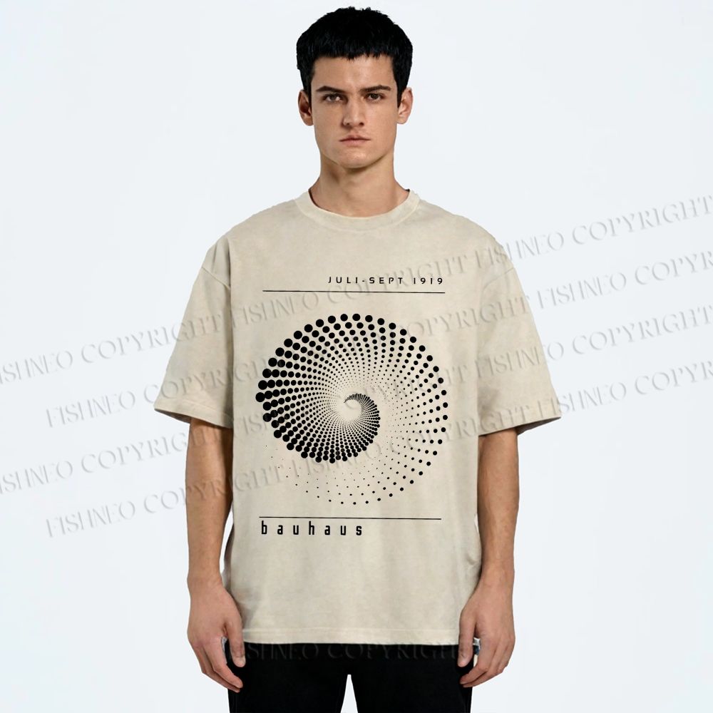 Unisex Bauhaus Rotating Circle Printed Washed Tee