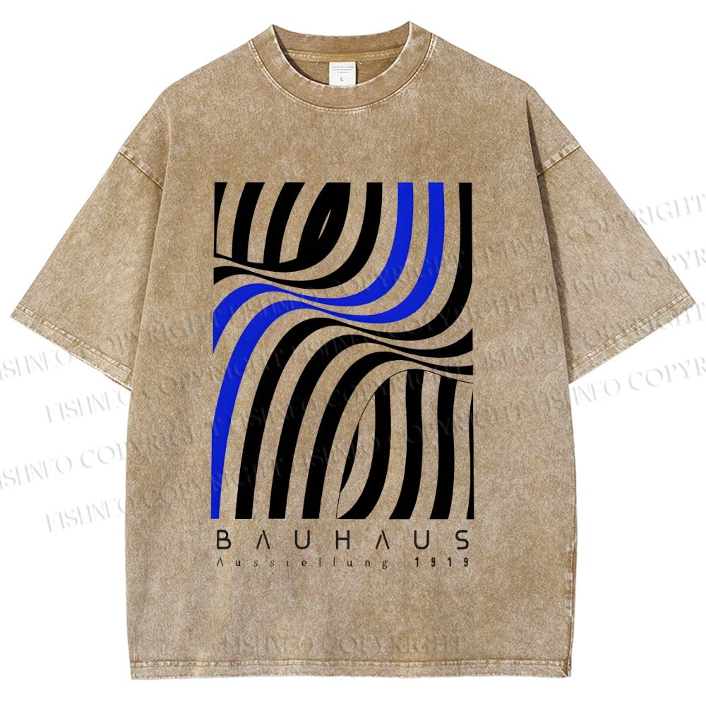 Unisex Bauhaus Geometric Lines Printed Washed Tee