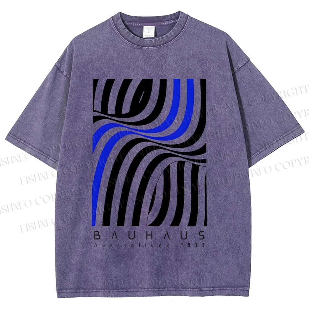 Unisex Bauhaus Geometric Lines Printed Washed Tee