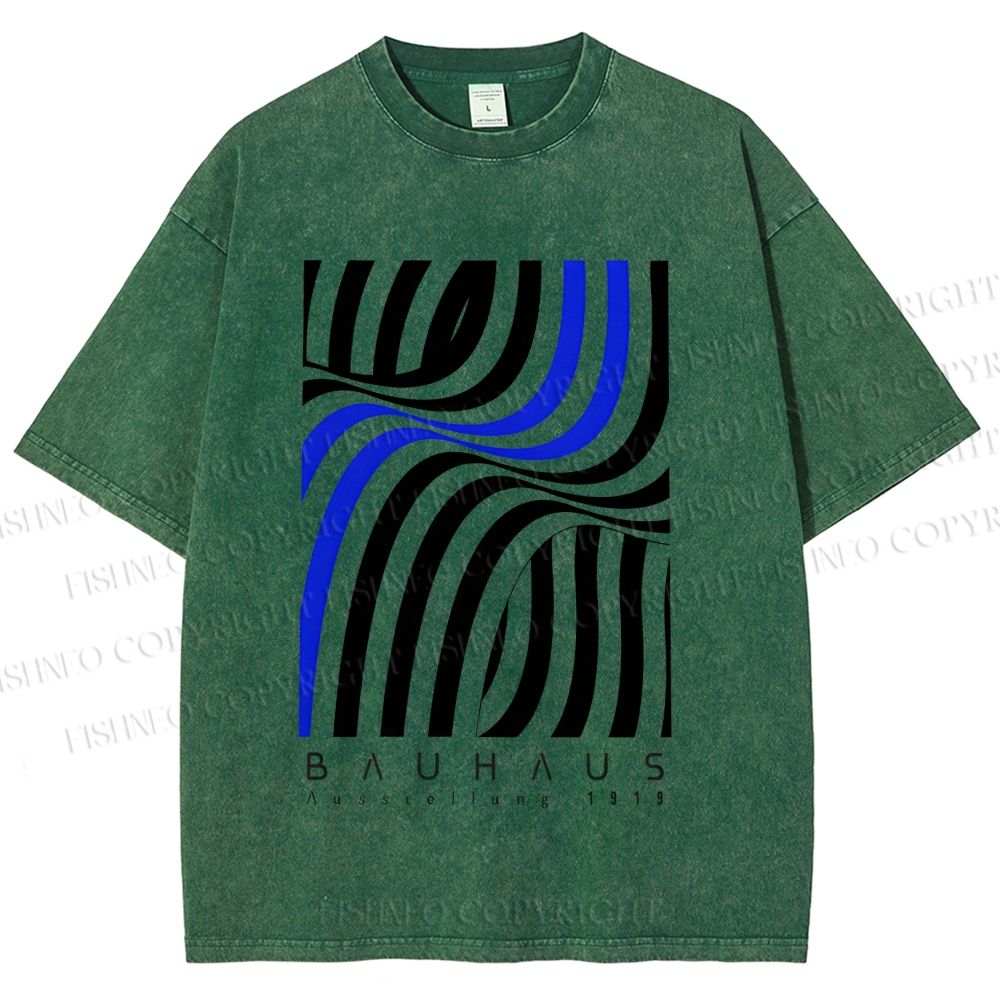 Unisex Bauhaus Geometric Lines Printed Washed Tee