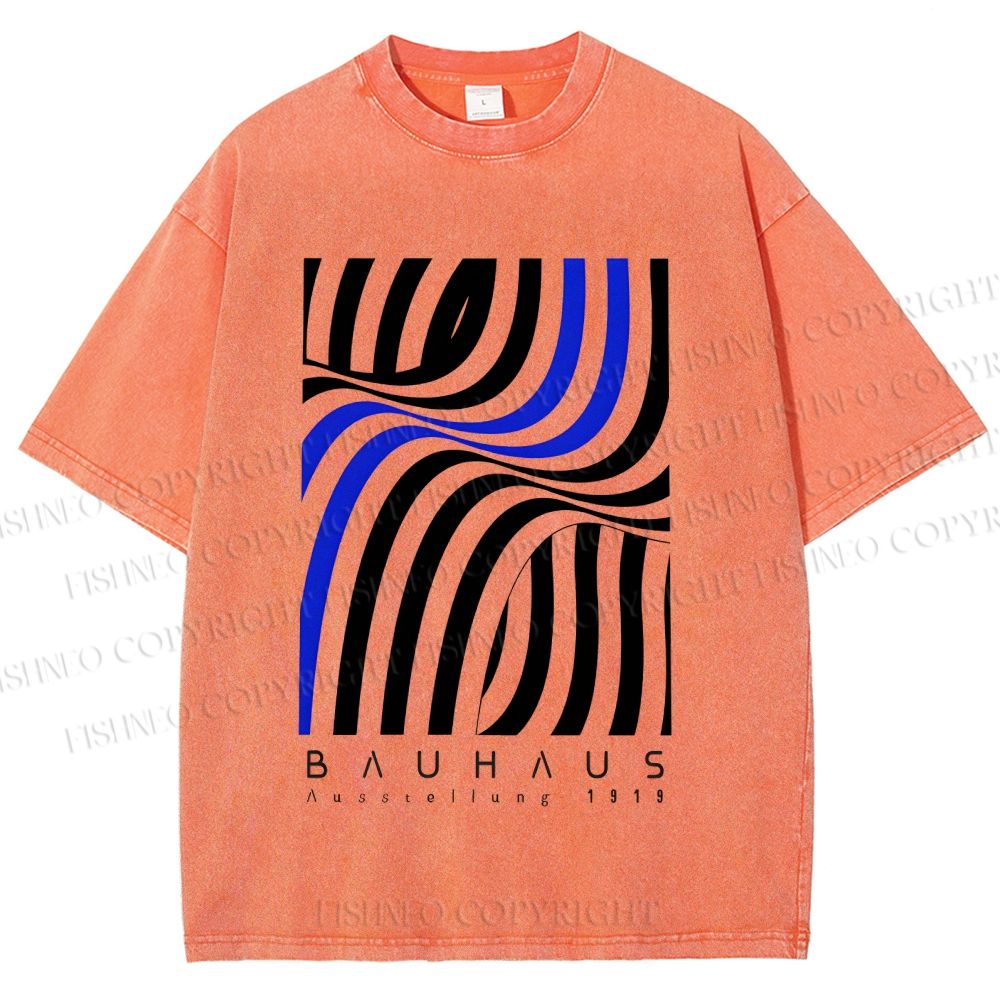 Unisex Bauhaus Geometric Lines Printed Washed Tee