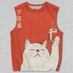 Unisex Drinking Cat Printed Tank Top