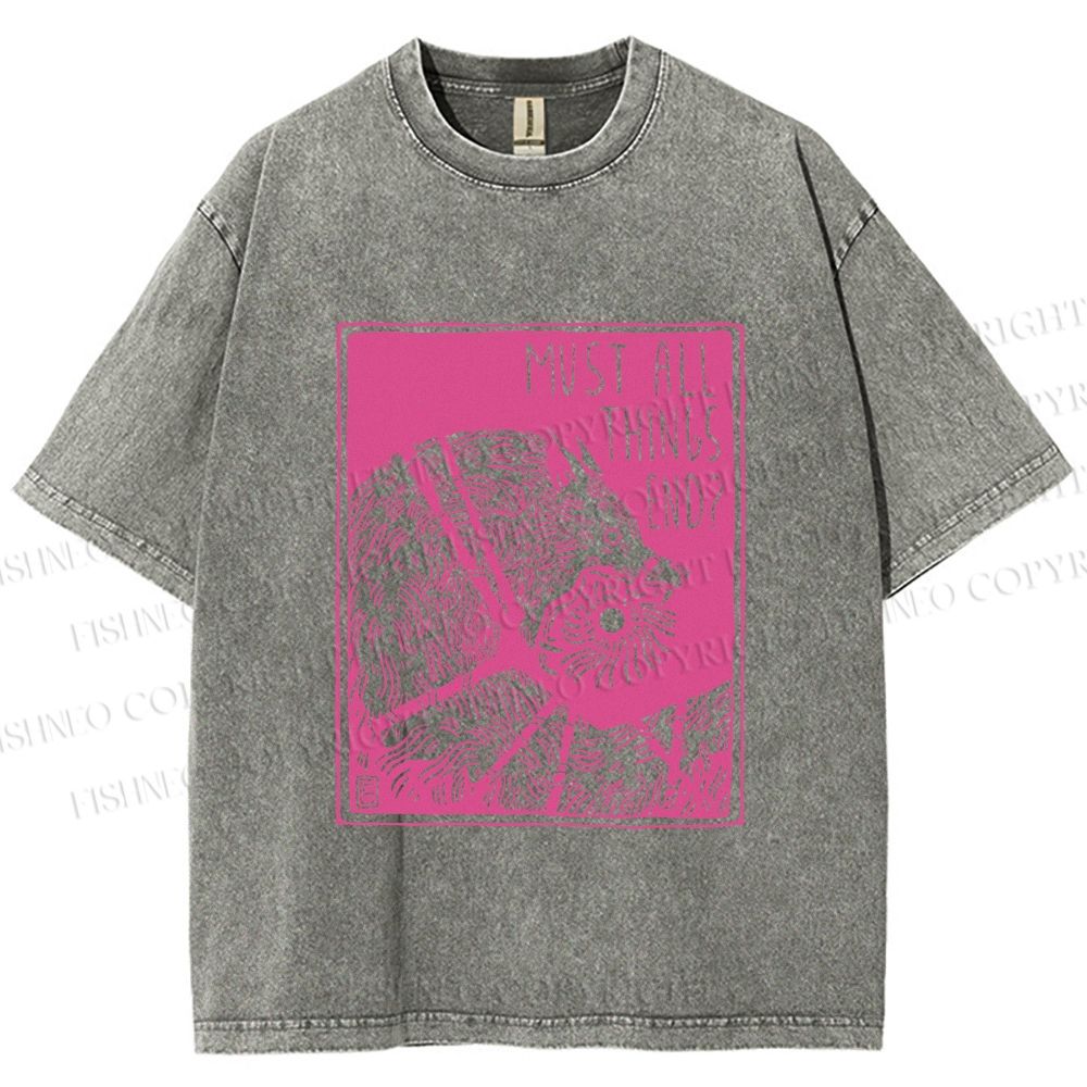 Unisex Funny Wolf Must All Things End? Printed Washed Tee