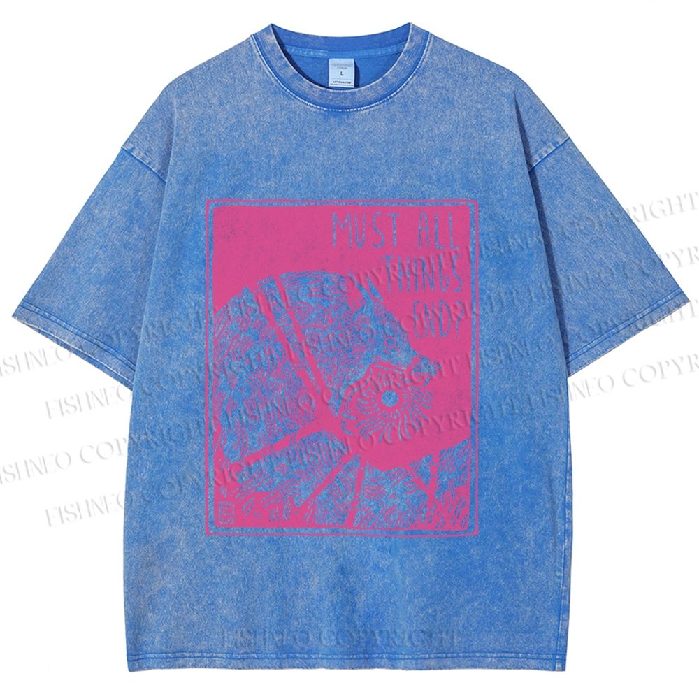 Unisex Funny Wolf Must All Things End? Printed Washed Tee