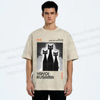 Unisex Yayoi Kusama Cat Printed Washed Tee