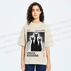 Unisex Yayoi Kusama Cat Printed Washed Tee
