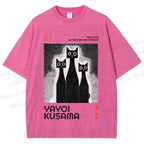 Unisex Yayoi Kusama Cat Printed Washed Tee