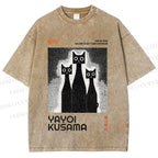 Unisex Yayoi Kusama Cat Printed Washed Tee