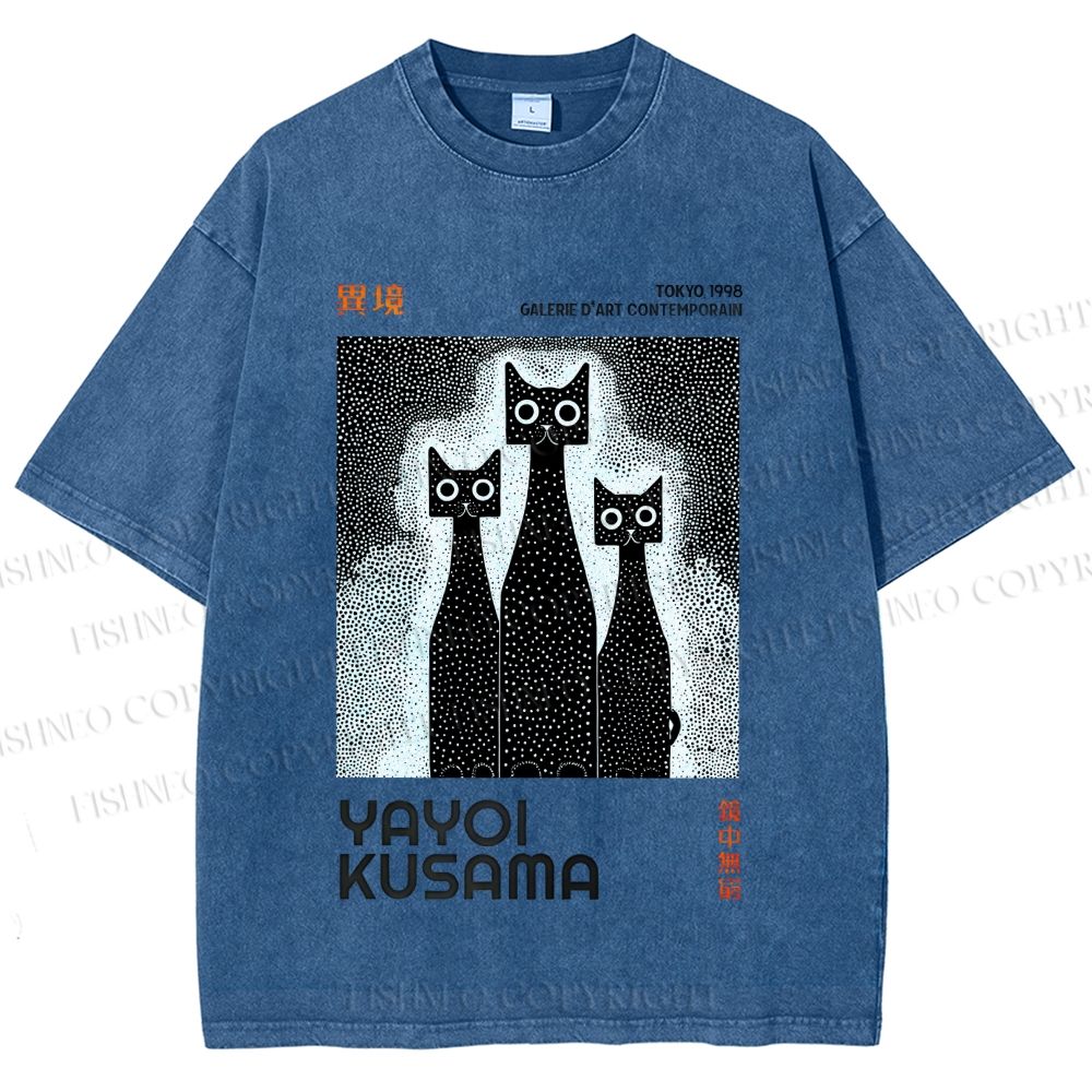 Unisex Yayoi Kusama Cat Printed Washed Tee
