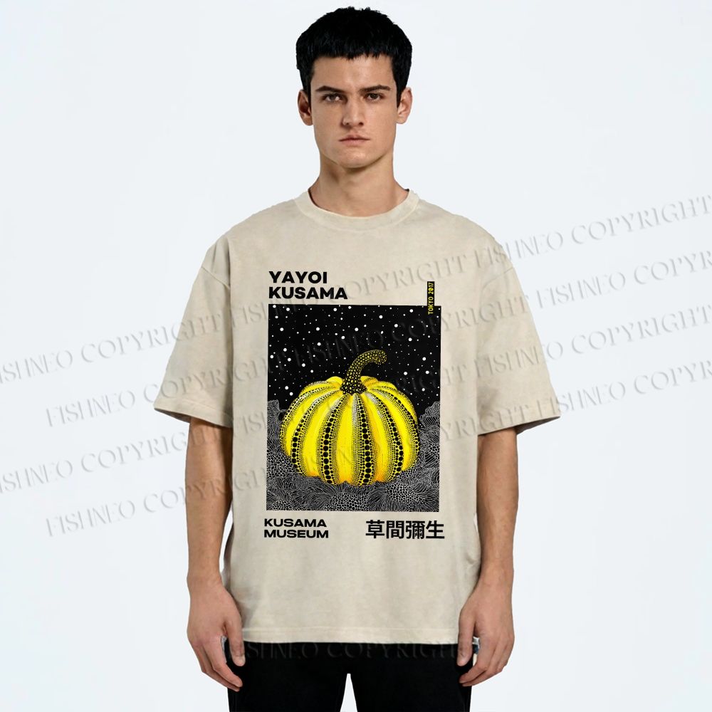 Unisex Yayoi Kusama Pumpkin Printed Washed Tee