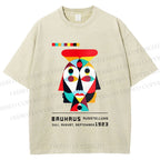 Unisex Bauhaus Geometric Artistic Face Printed Washed Tee