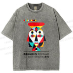 Unisex Bauhaus Geometric Artistic Face Printed Washed Tee
