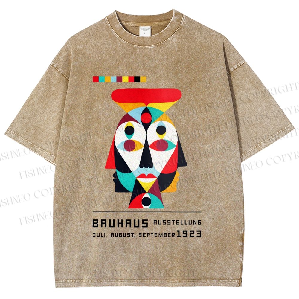Unisex Bauhaus Geometric Artistic Face Printed Washed Tee