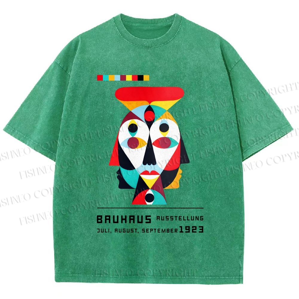 Unisex Bauhaus Geometric Artistic Face Printed Washed Tee