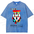 Unisex Bauhaus Geometric Artistic Face Printed Washed Tee