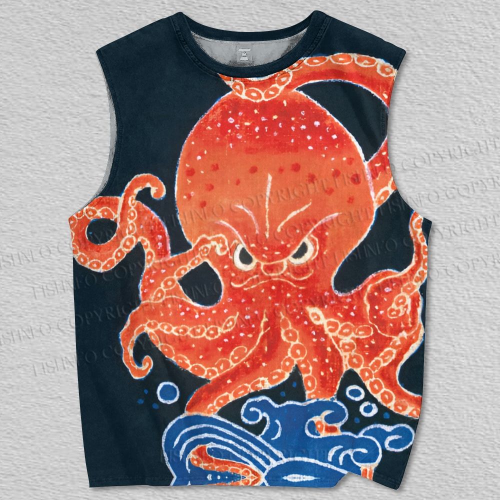 Unisex Japanese Vintage Octopus Printed Tank Top
