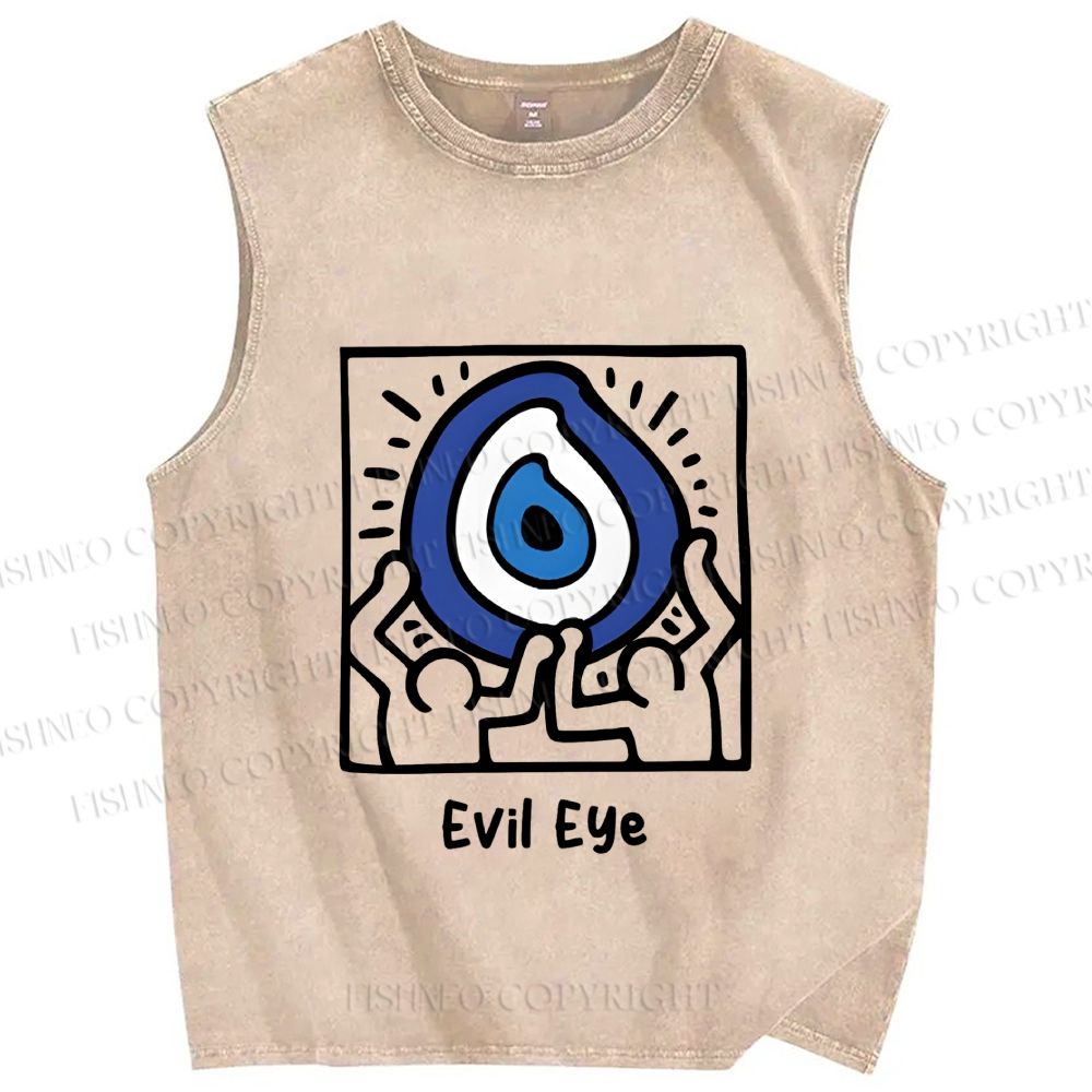 Unisex Evil Eye Printed Washed Tank Top