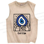 Unisex Evil Eye Printed Washed Tank Top