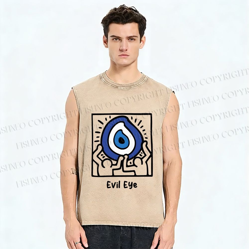 Unisex Evil Eye Printed Washed Tank Top