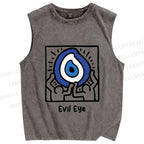Unisex Evil Eye Printed Washed Tank Top