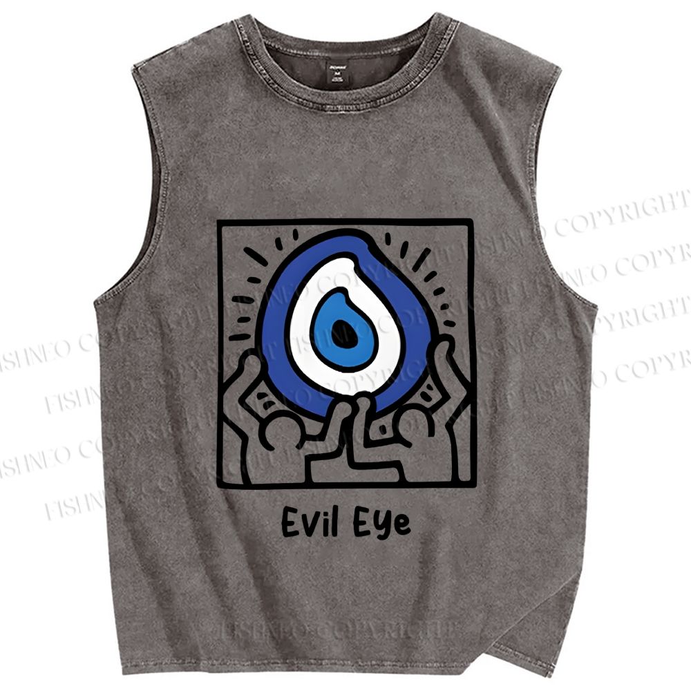 Unisex Evil Eye Printed Washed Tank Top