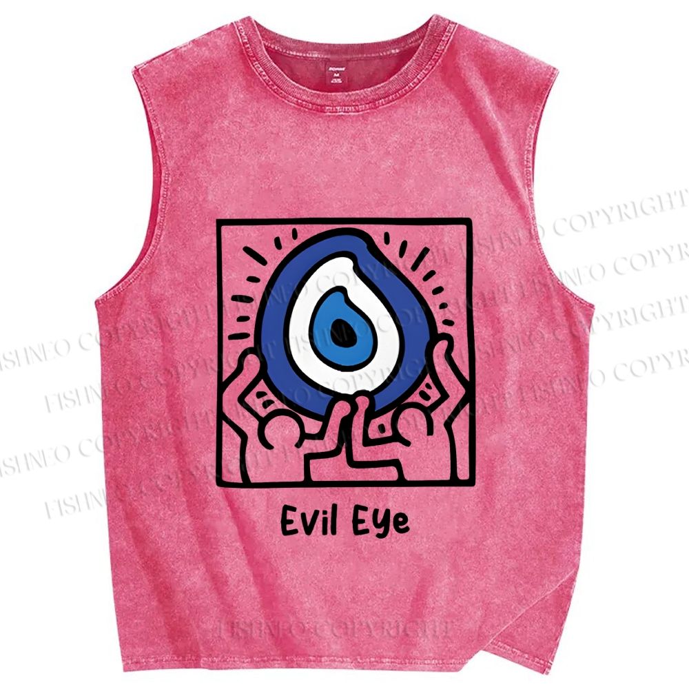 Unisex Evil Eye Printed Washed Tank Top