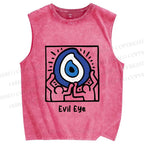 Unisex Evil Eye Printed Washed Tank Top