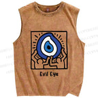 Unisex Evil Eye Printed Washed Tank Top