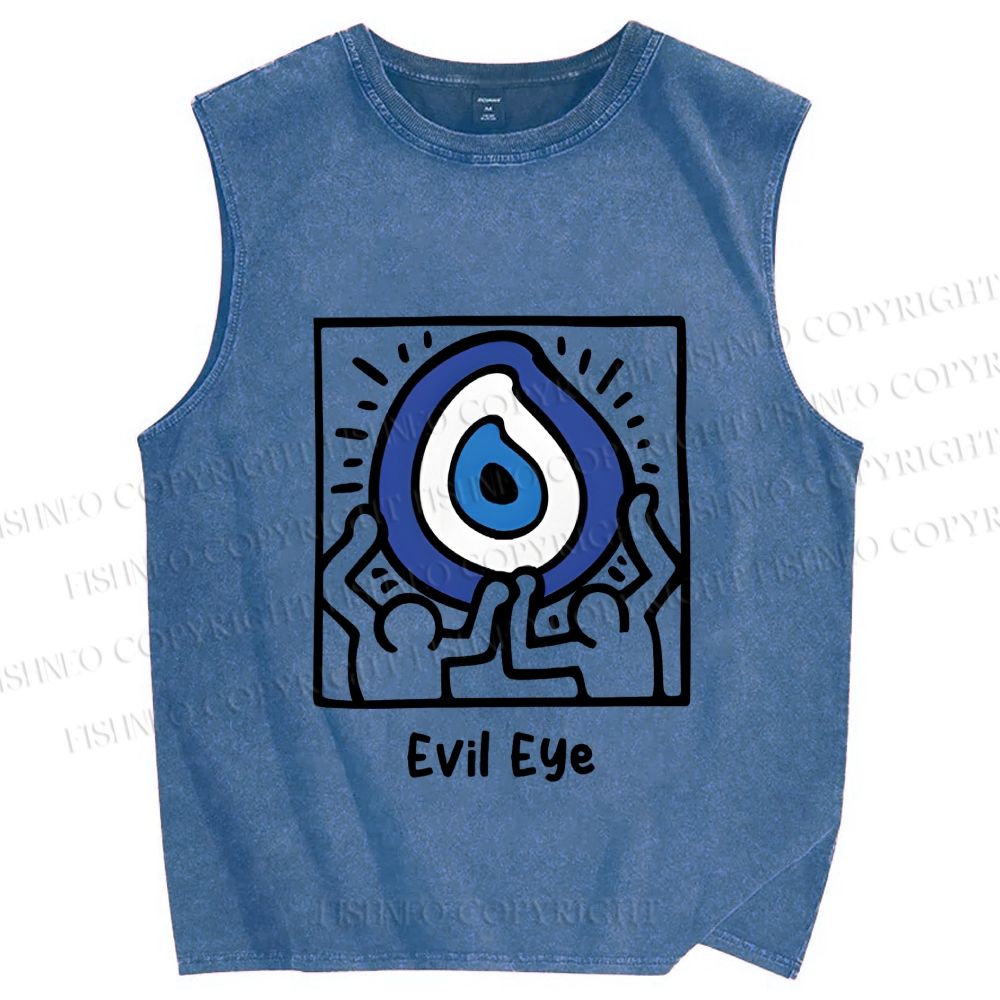 Unisex Evil Eye Printed Washed Tank Top