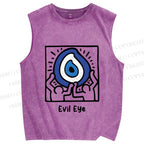 Unisex Evil Eye Printed Washed Tank Top
